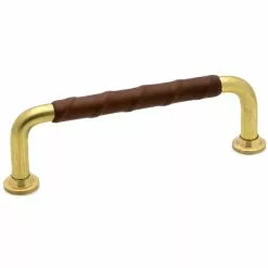 Beslag Design 1353-96 Leather Handle, Brown/ Untreated Brass