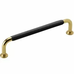 Beslag Design 1353-128 Leather Handle, Black/Polished Brass