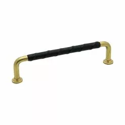 Beslag Design 1353-128 Leather Handle, Untreated Brass/Black