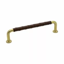 Beslag Design 1353-128 Leather Handle, Untreated Brass/Brown