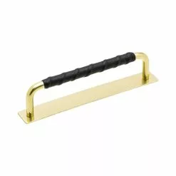 Beslag Design Royal Deluxe-128 Leather Handle, Black/Brass